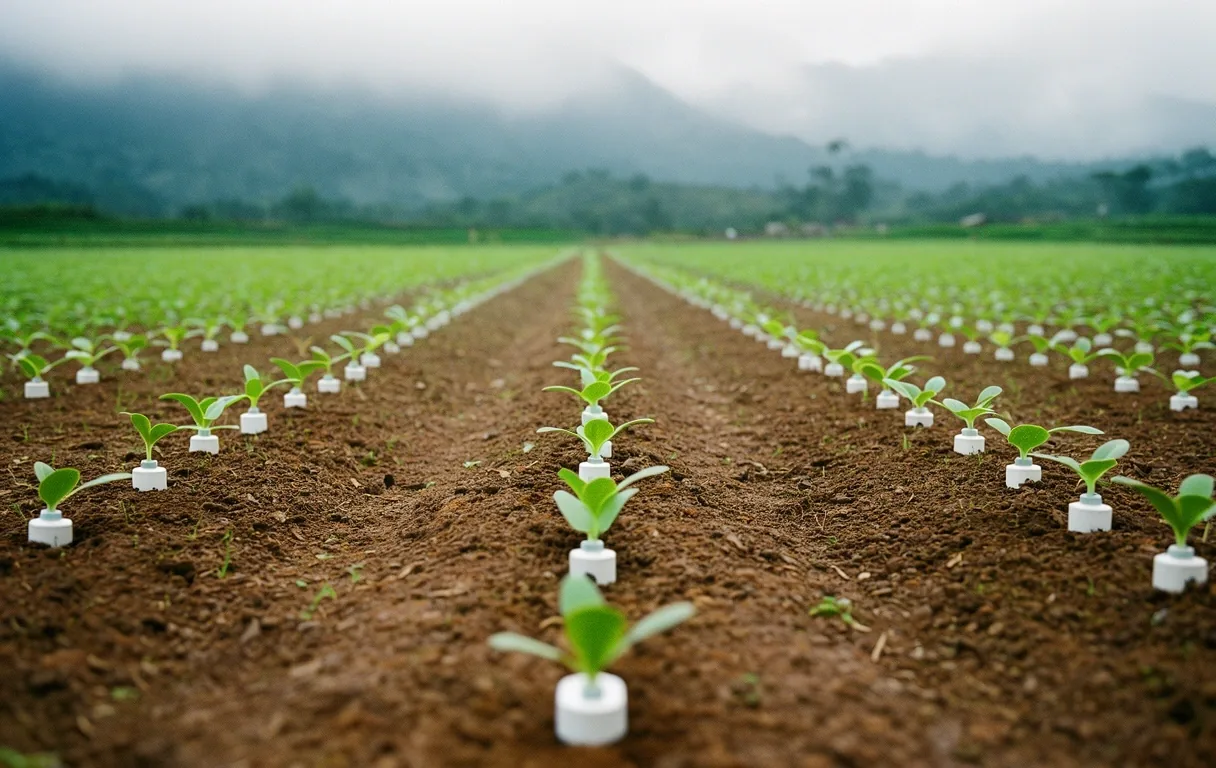 Plantación técnica en Medellín al anochecer